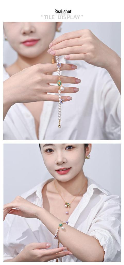 Exquisite Enamel Purple Flower Pearl Bracelet - Tulip-Themed Spring Accessory for Women