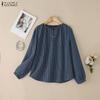 ZANZEA Women Casual Round Neck Long Sleeve Plaid Print Loose Blouse