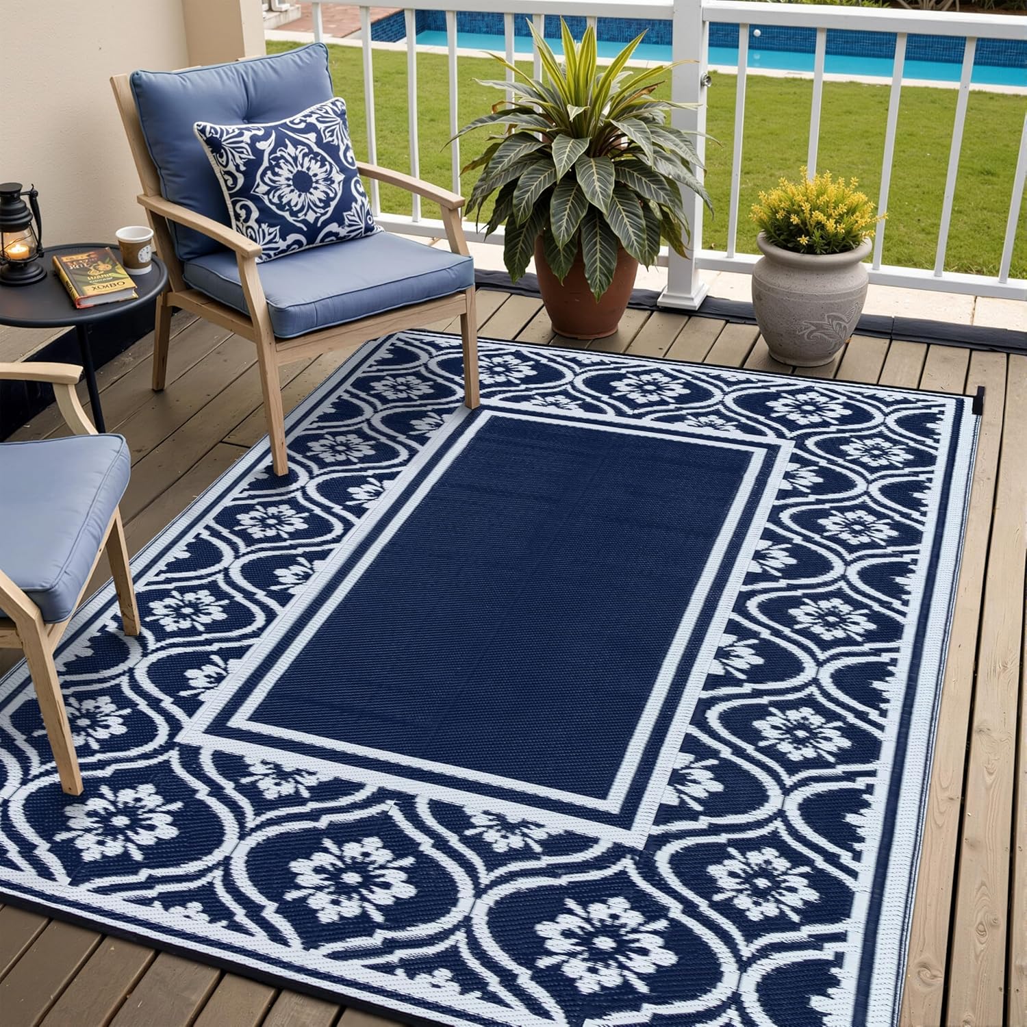

Indoor Outdoor Waterproof Reversible Plastic Straw Patio Rugs PP Material Double Layer Woven Carpets Family Picnic Mat 122x183cm