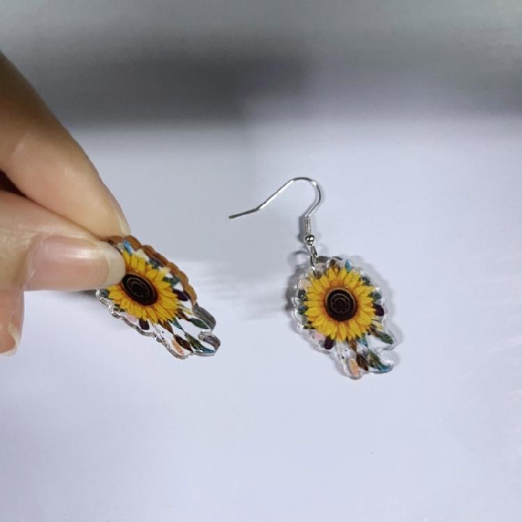 Sunflower Theme Acrylic Jewelry Lightweight Waterproof Earrings For Women Girls Handmade Statement Accessories