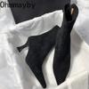 Vintage Spitzschuh Hoher Absatz Damen Socken Stiefeletten Elegant Party Kleiderschuhe Stretch Slim Kurz Botas De Mujer