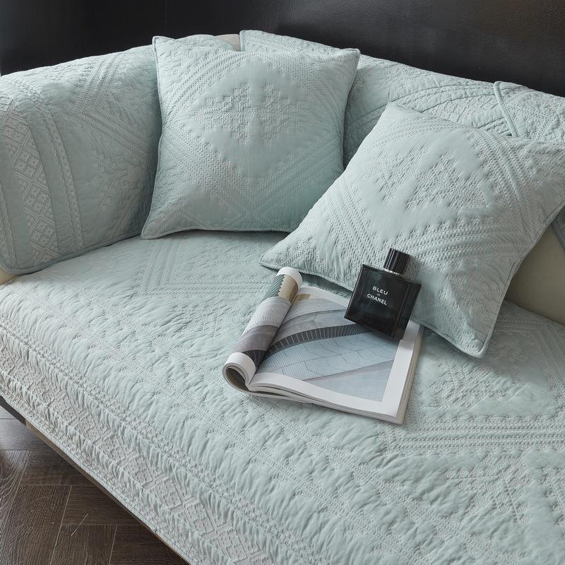Pure Cotton Embroidered Sofa Cushion for All Seasons, Anti-slip, Dust-proof, Cat-scratch Proof Sofa Cover, Full Cover Cloth