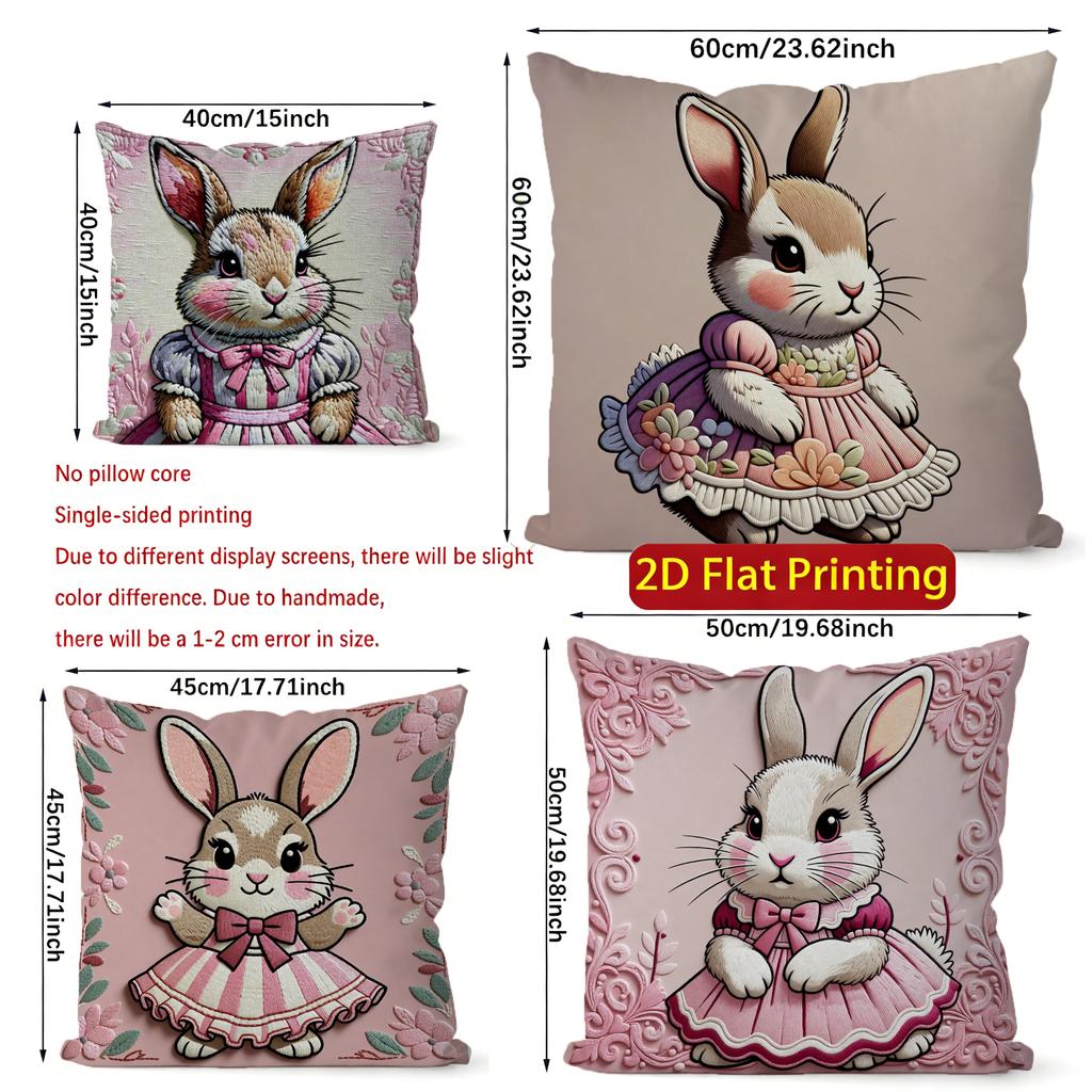 2D Cute Rabbit-Patterned Decorative Cushion Covers Pattern Cushion Cover Suitable For Sofa Bedroom Car Pillow Cover