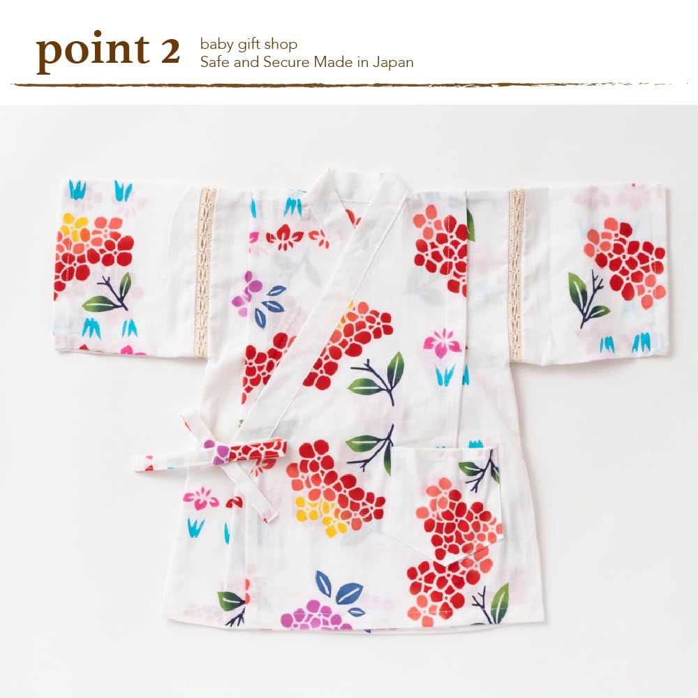 Cream de Coco Small Hydrangea Print Jinbei and Bottom for Made with Tokuoka Made in Japan Chusen-dyed (Top Set) Girls, Fabric, 100% Cotton, (80cm)