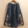Indie Folk Embroidery Denim Vintage Elastic High Waist Loose Wide Leg Women's Pants Calf-Length Pants for Women Clothing Fashion