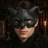 Gothic Cosplay Mask Halloween Ram Horn Demon Mask Horror Devil Half Face Lightweight Masquerade for Costume Party Half-face