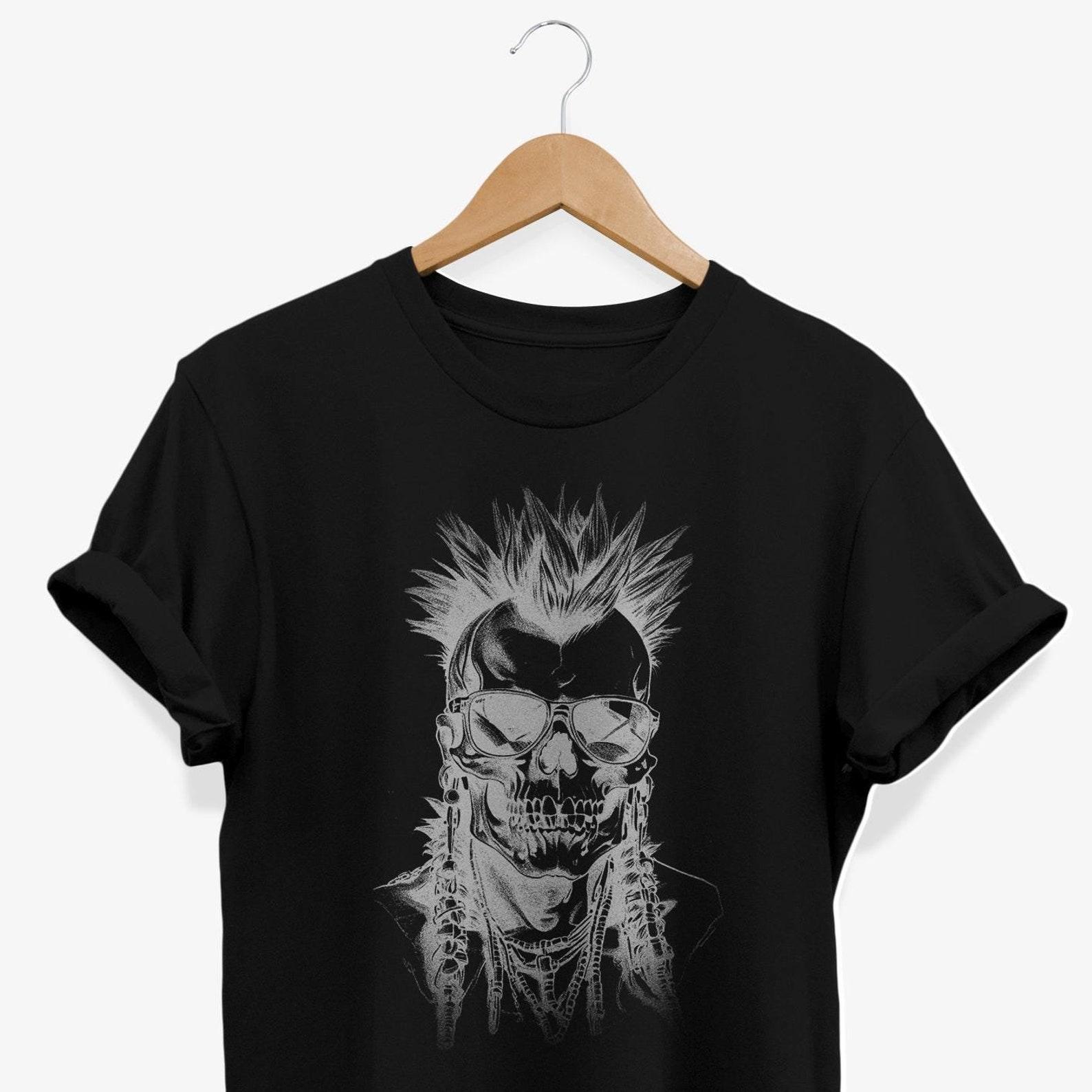 Punk Skull Goth Style T-shirt | Punk Rock Band Gifts | Skeleton Graphic Tee Shirt 3XL