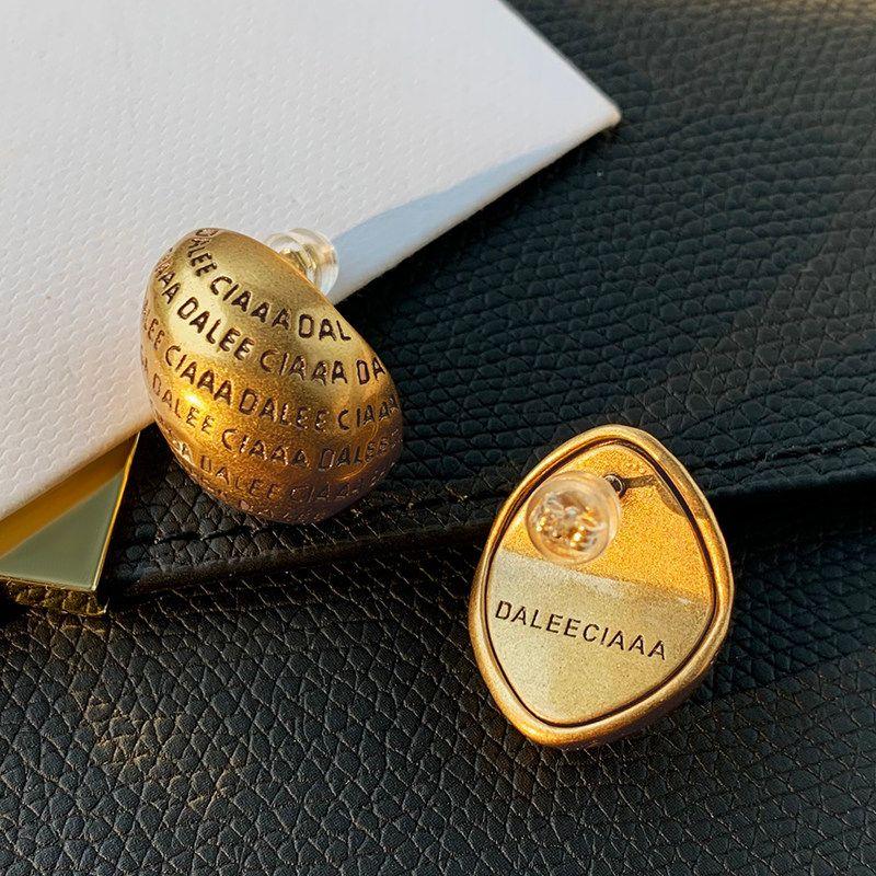 Instagram Women s Frosted Vintage Distressed Hong Kong Style Elegant Earrings Vintage gold