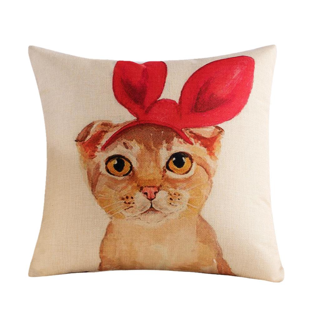 45x45cm Cartoon Cat Geometric Printed Sofa Cushion Cover Cotton Linen Home Living Room Decoration