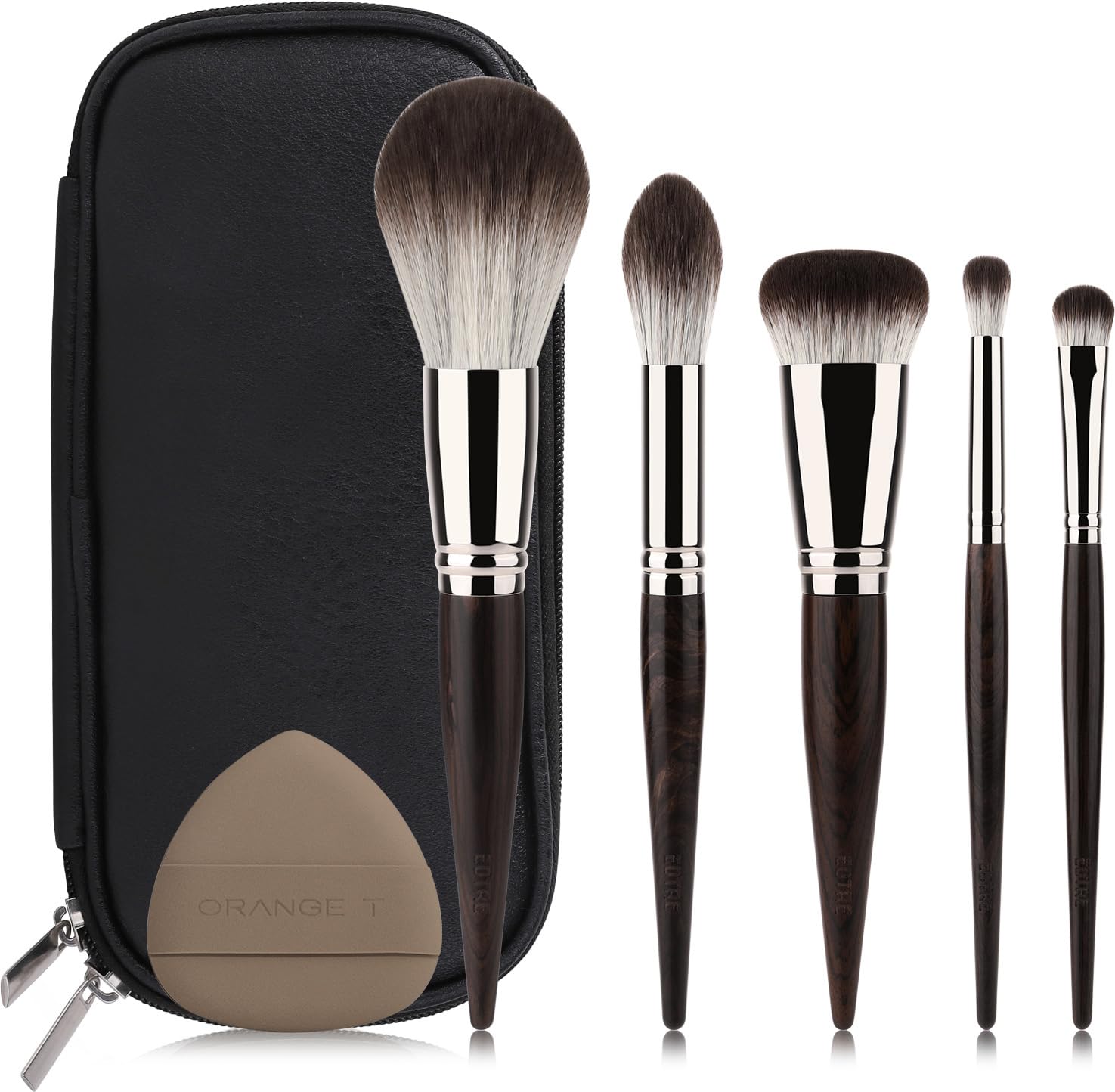 

EDTRE Ebony Makeup Brush Set with PU Leather Multifunctional for Everyday and Suitable for Sensitive Includes a Sponge Puff for Beginners 5-Piece чорний