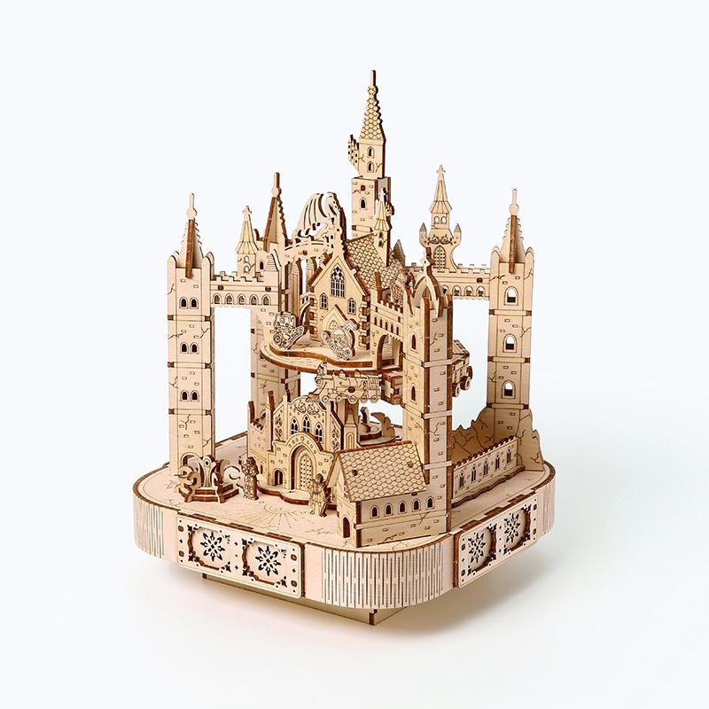 

3D деревянная головоломка Музыкальная восьмиугольная шкатулка Вращающаяся Модель замка-поезда с путешествием Механический набор Декор Игрушка «Сделай сам» Подарок для ребенка Взрослого дубильная кора