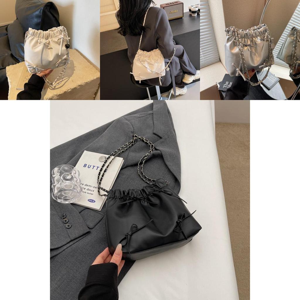 Stylish 2024 New Spring Shoulder Crossbody Bag Black Pu Street Fashion Bucket Bag