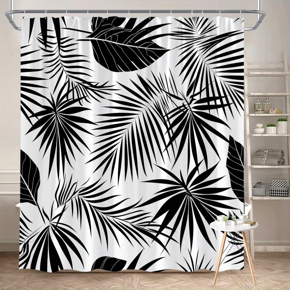 

1 Black Palm Leaf Shower Curtain - White Seamless Simple Botanical Pattern, Polyester Fabric, Machine Washable W60H190(CM)-1 Pcs