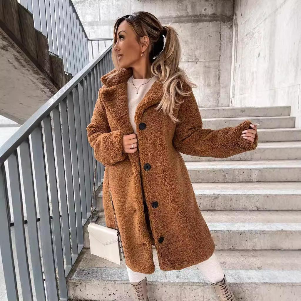 Women's Long Plush Coat In Beige, Brown, Khaki, and Dark Brown, Soft Fleece Outerwear with Comfort Fit