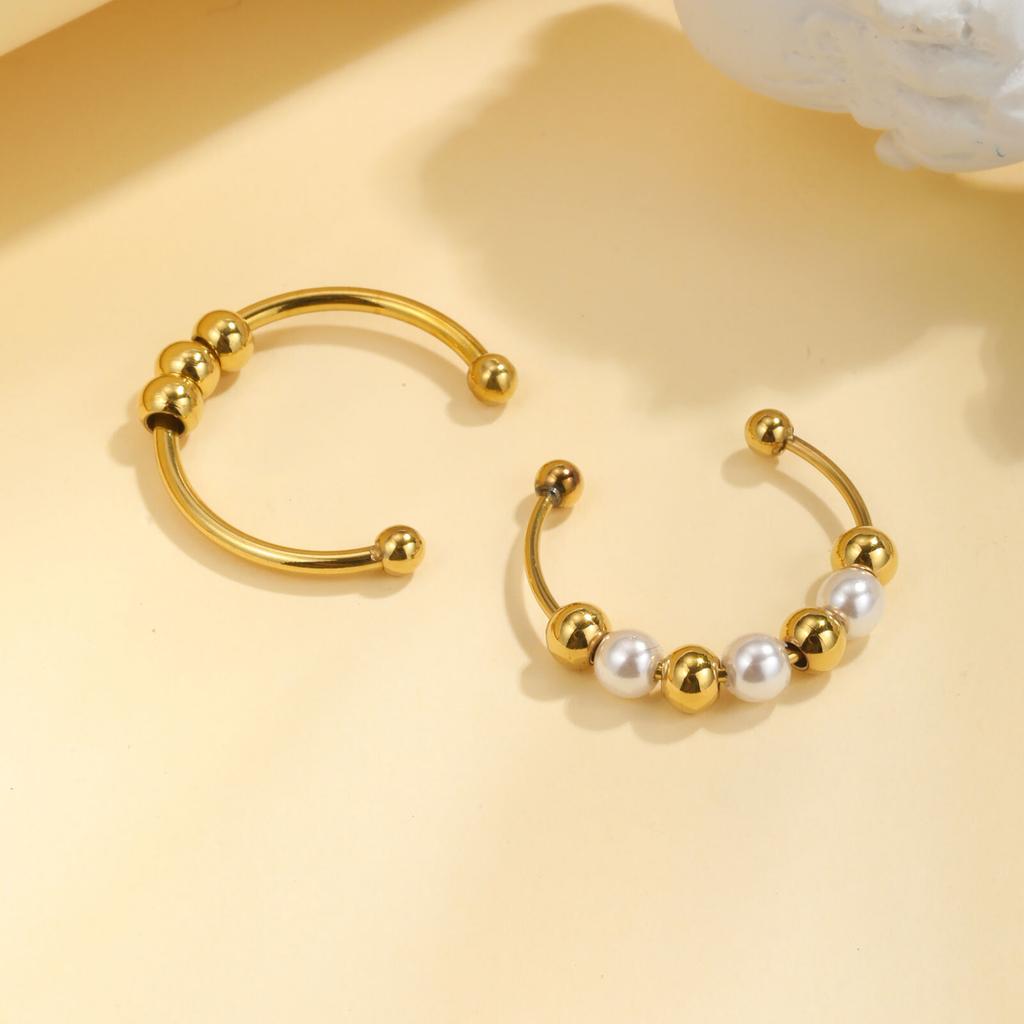 Waterproof Double Ball Open Ring for Women, Asymmetric Wrap Open Adjustable Ring, Stainless Steel Girlfriend Jewelry Gifts
