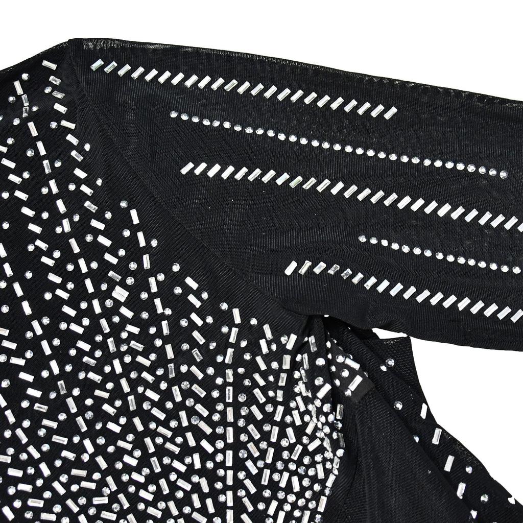 Fashion Women's Dress Solid Colour Mesh Drill Long Sleeve Long Dress