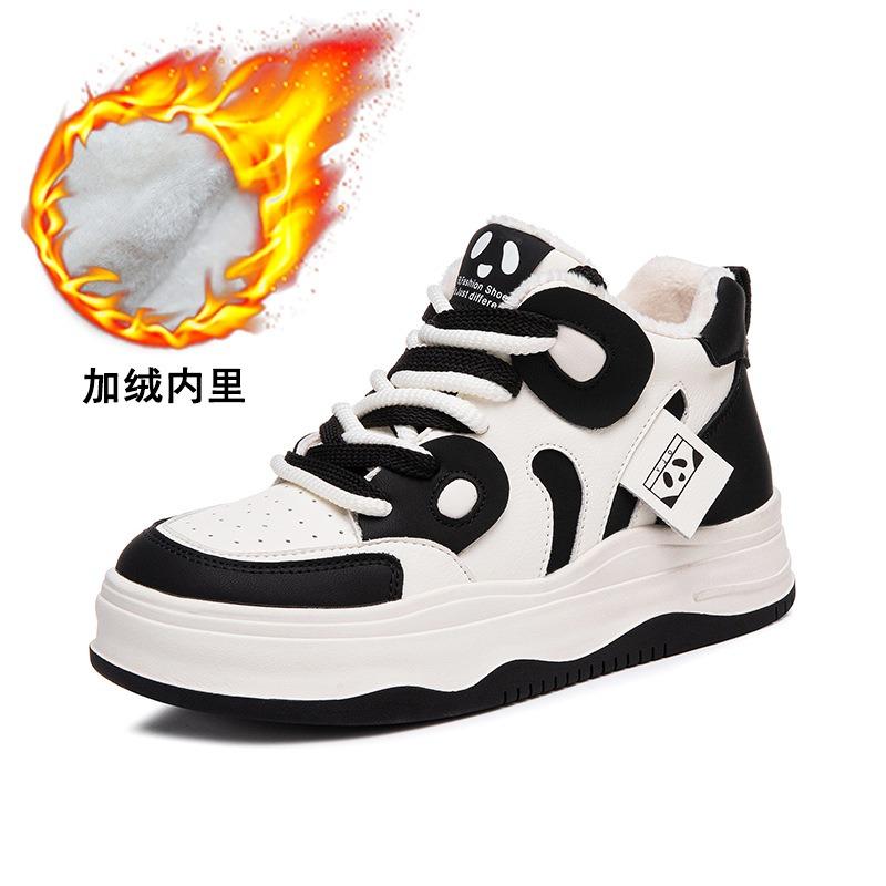 

High-top shoes women s velvet autumn and winter new leather panda shoes versatile platform sports board shoes casual white shoes 35