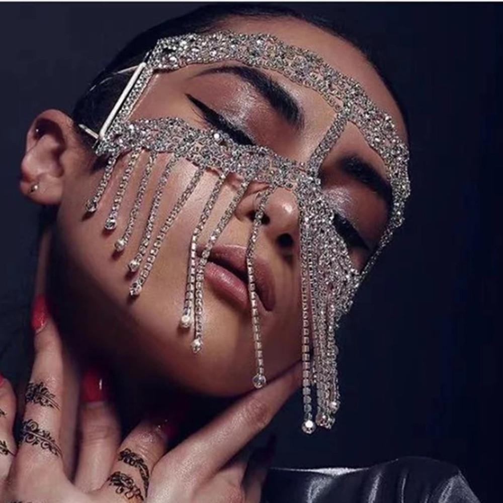 Bauchtanz Sexy Strassstein Maske Kette Schleier Bühne Nachtclub Maske Indischer Tanz Maske Westlicher Stil Kopfschmuck Damen