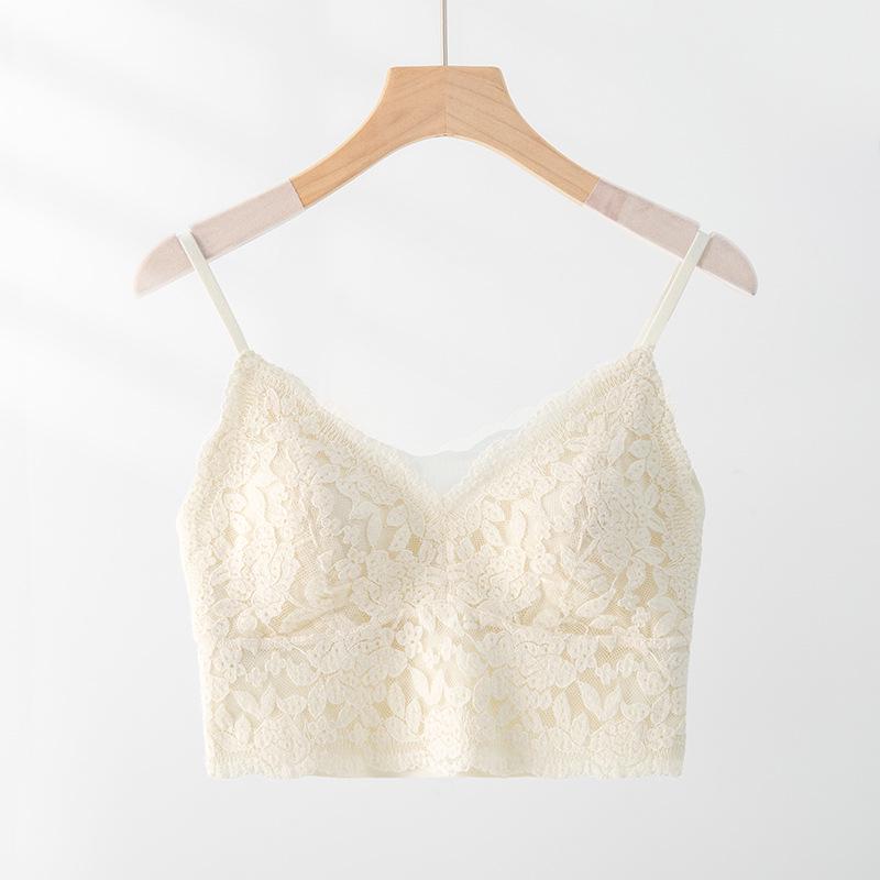 

Women s French Fishbone Lace Camisole Vest with Built-in Padded Bra M