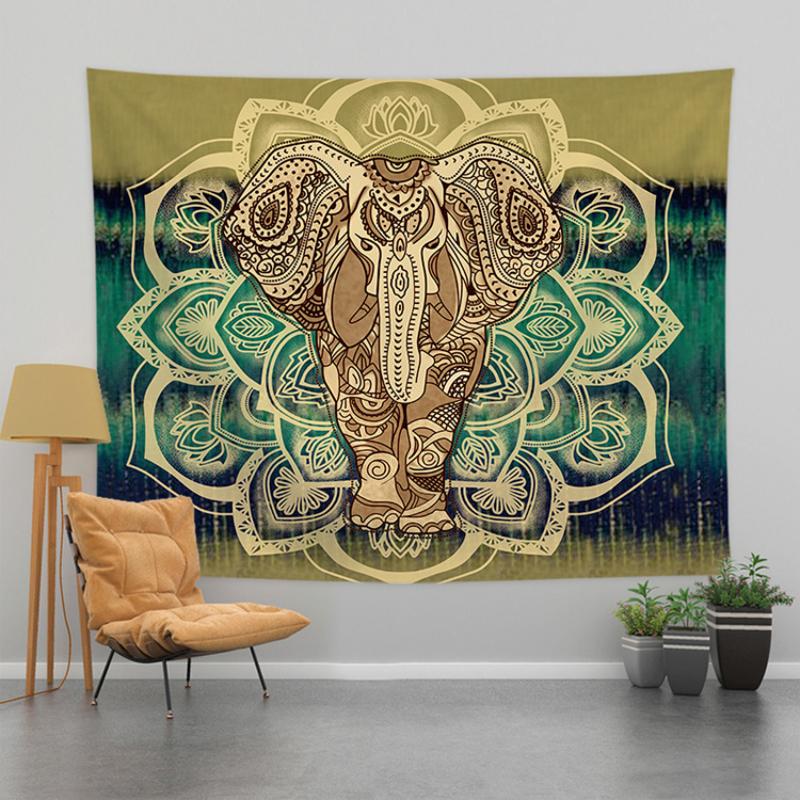Retro Bohemian Elephant Tapestry Polyester Wall Hanging Indian Mandala Tapestry Bedroom Room Decoration 100X70CM