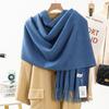 Soft Warm Wool Blend Scarf Women Winter Thick Solid Color Long Shawl With Fringe
