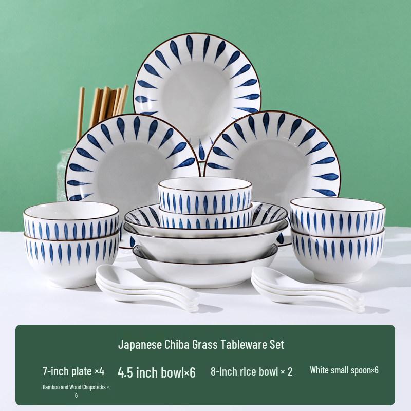 Japanese 10-Person Tableware Set: Creative Rice Bowls, Plates, and Noodle Bowls Combination.