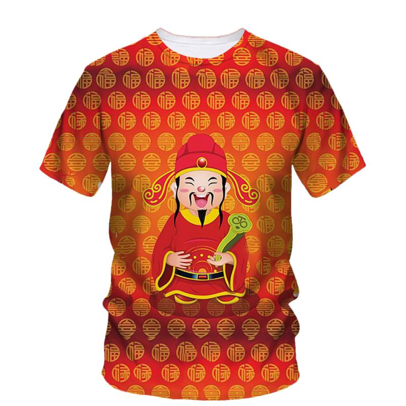 3D God Of Wealth Printing Men T-shirt Chinese New Year Graphic T-shirts For Men Fashion Cool Streetwear Short Sleeve Women Clothes