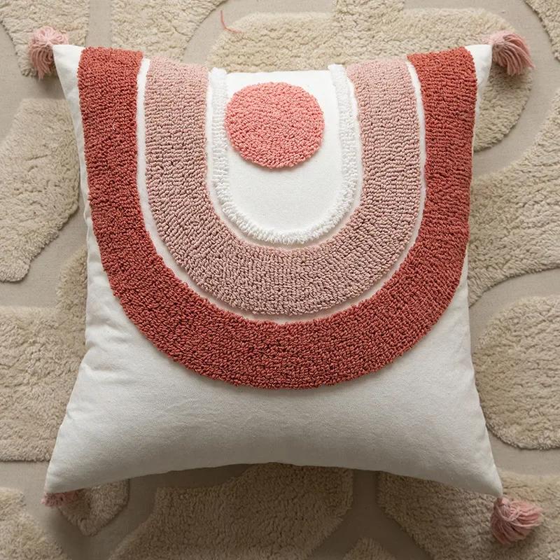 New Tassel Throw Pillow, Living Room Sofa, Modern Pink Wave Dot Pillow, Square Pillow Cover