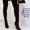 Velvet Over Knee Boots for Women Spring Autumn Pointed Toe Stiletto Heels Elastic Thigh High Plus Size 34-43