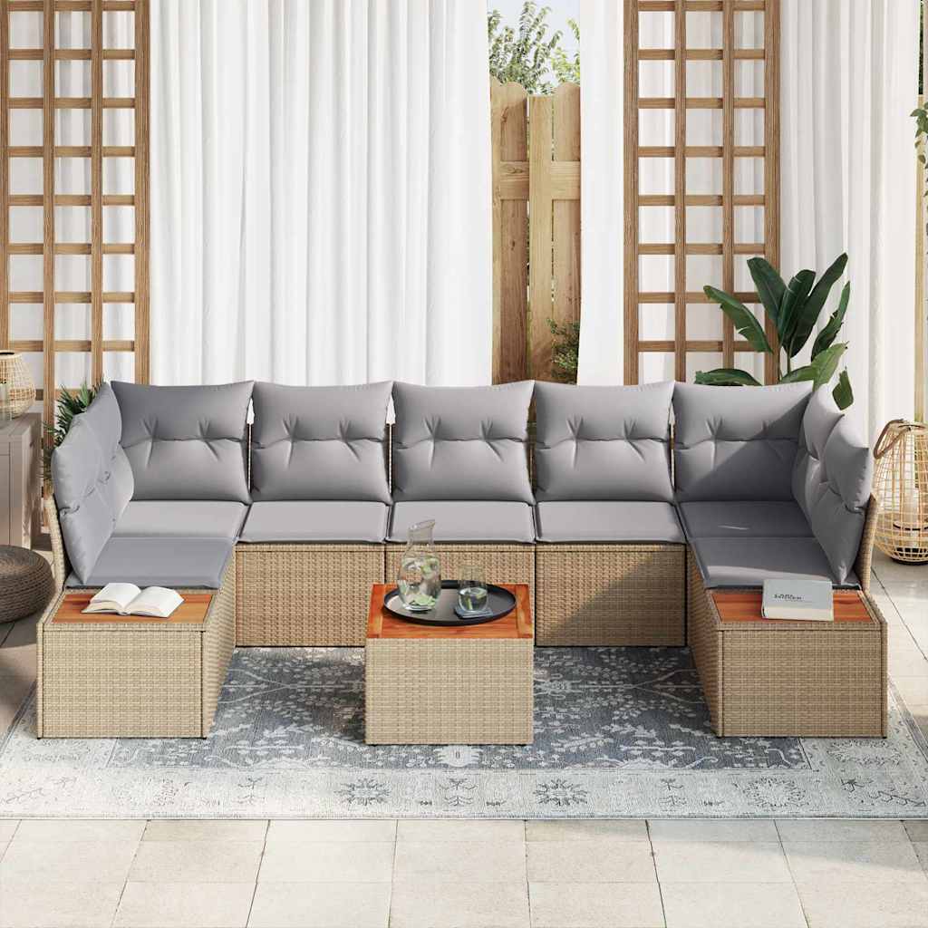 8 Piece Beige Garden Sofa Set with Cushions
