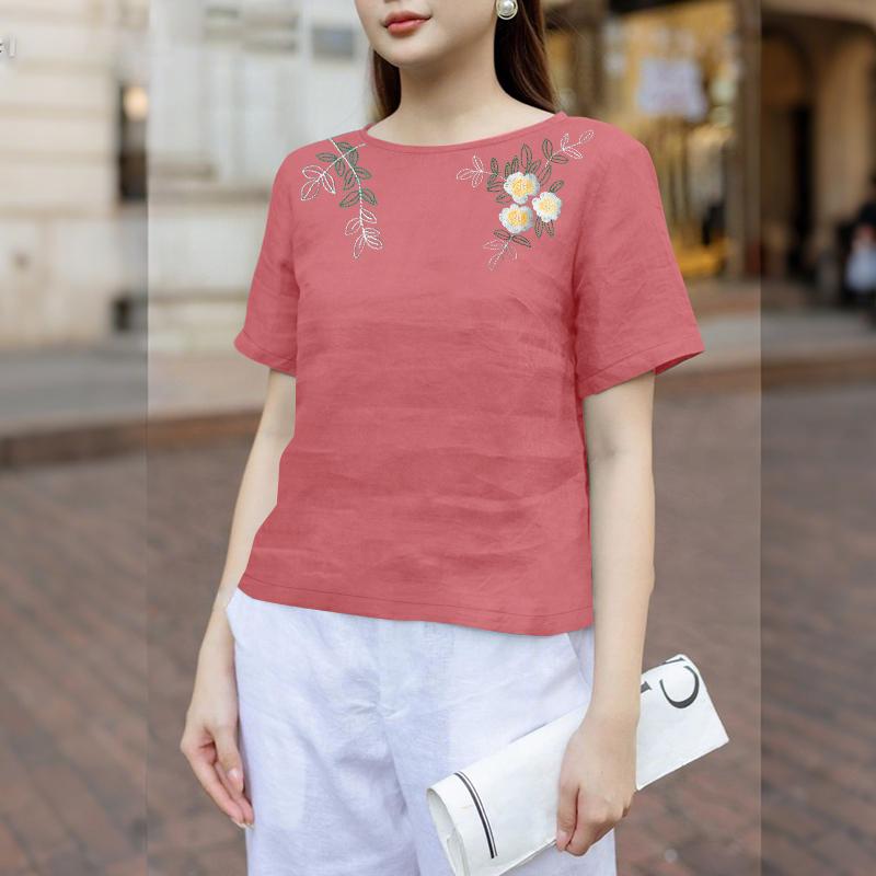 

ZANZEA Women Casual Round Neck Floral Embroidery Summer Short Sleeve Blouse 5XL розовый