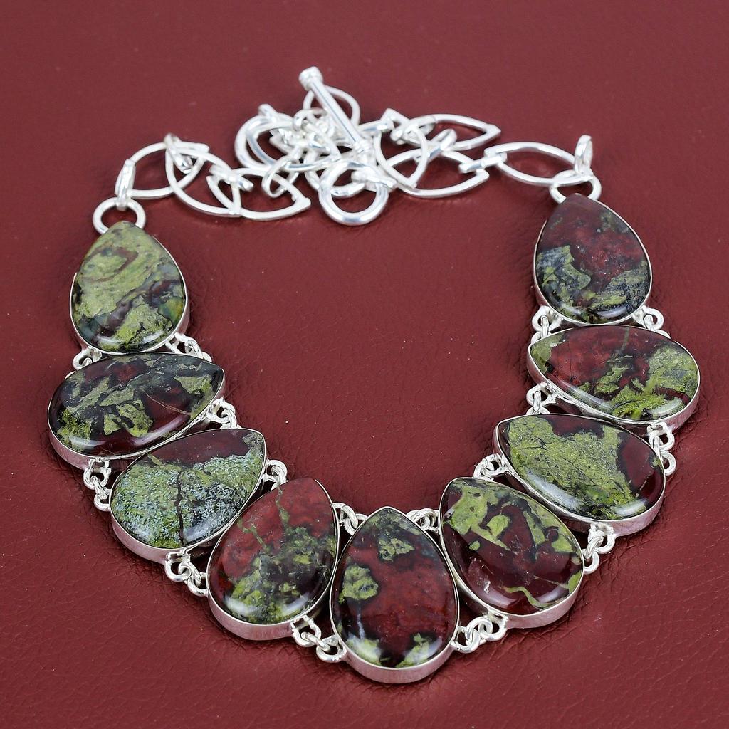 Dragon Bloodstone Necklace 925 Sterling Silver Necklace Adjustable Chain Necklace Original Gemstone Necklace Handmade Jewelry Gifts for Mom