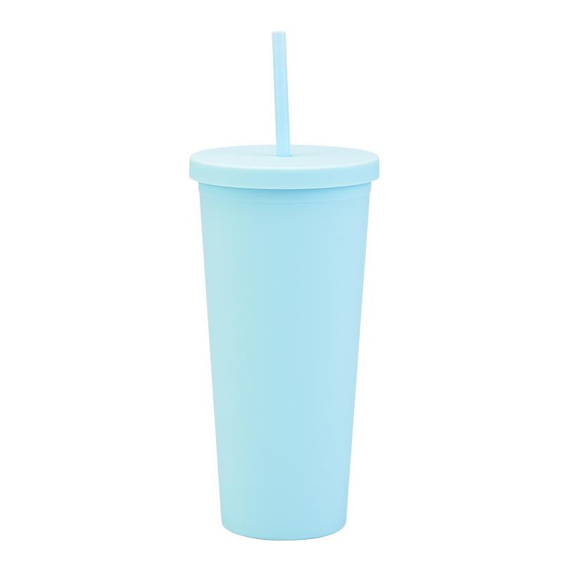 Doppelschichtiger Plastikbecher mit Strohhalm 22oz Großvolumiger Outdoor-Matt-Wasserbecher