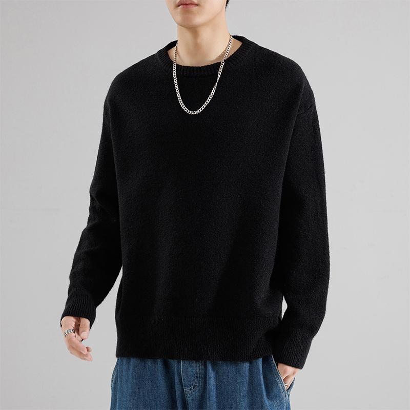 Maglione da Uomo a Girocollo Manica Lunga tinta unita Casual per Coppia Top Basic a Maglia