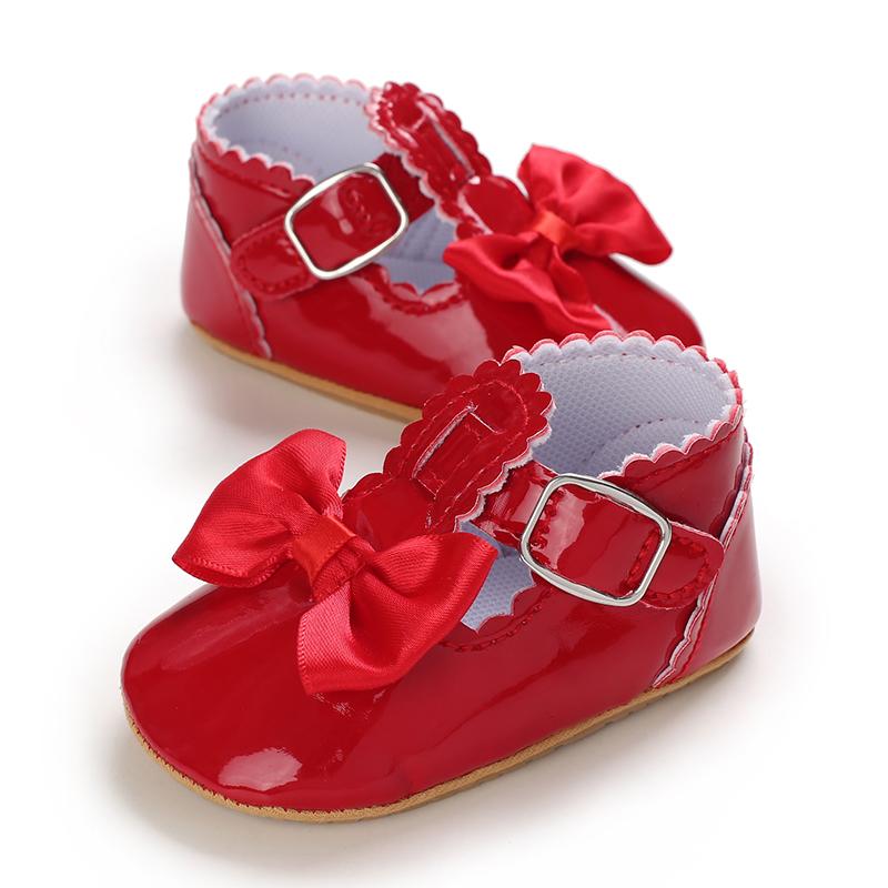 Khaki 0-18M Baby Casual Shoes Infant Toddler Bowknot Non-slip Rubber Soft-Sole Flat PU First Walker Newborn Bow Decor Mary Janes