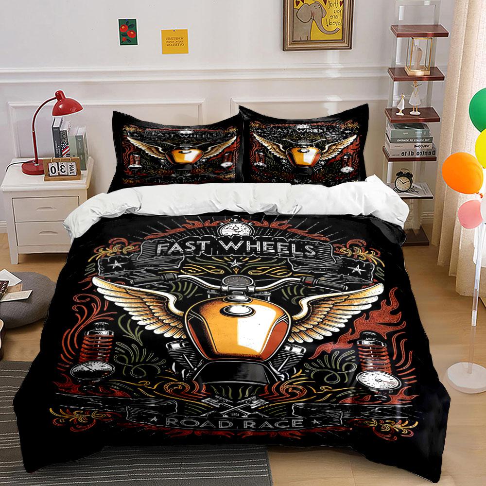 Motorcycle, wings, and text. Bedding sets Duvet cover sets Duvet covers Pillowcases(1* Duvet Cover 2* Pillowcases without duvet insert)