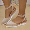 Fashion 2025 Women's Slingback Sandals Solid Color Pointed Toe Wedge Sandals Breathable Ankle Buckle Casual Comfortable Shoes for Women