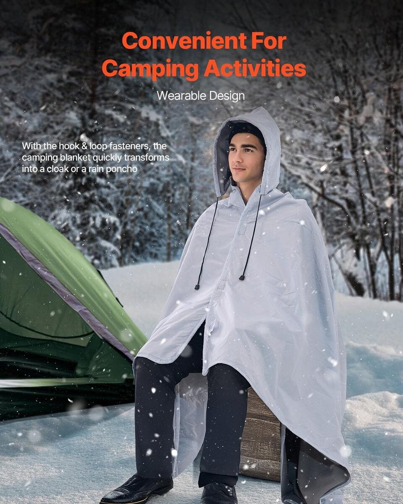 Camping Blanket 79" x 59" Wearable Warm Stadium Blanket Outdoor Light Grey