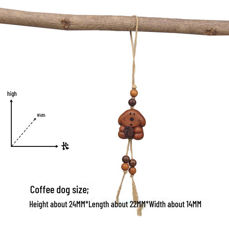 Peach Wood Coffee Bean Teddy Bear Heart Handbag Charm Pendant Keychain