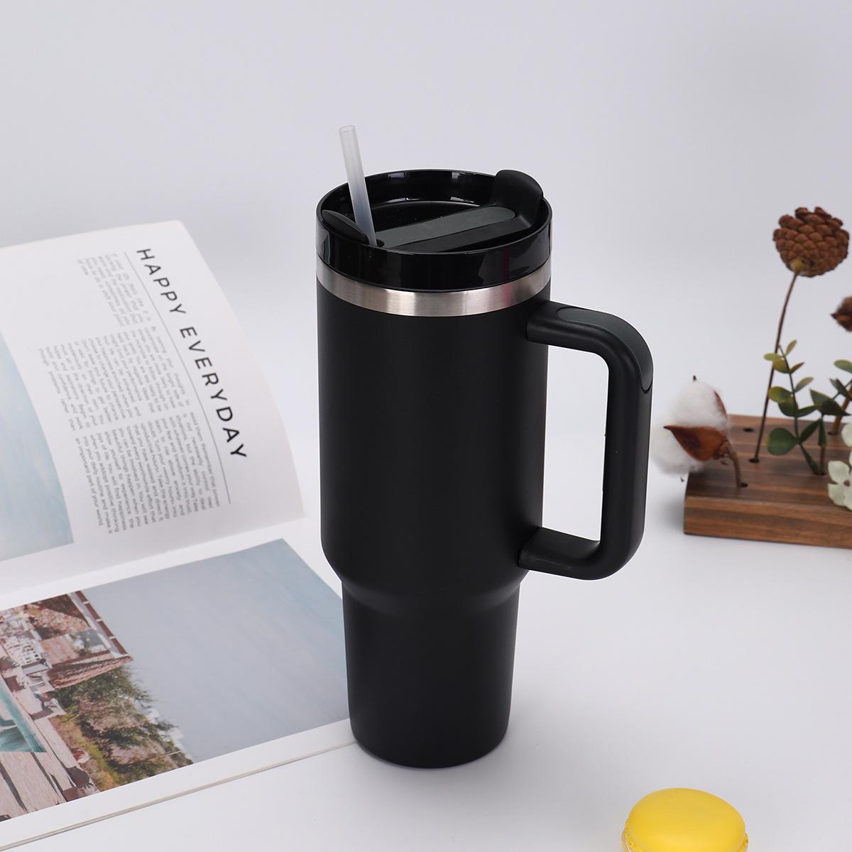 

Bingba cup with handle straw, simple 304 stainless steel thermos cup, second-generation thermos car cup 40oz чорний