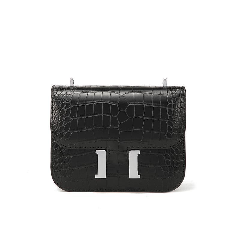 

Сумка Kangkang с H-образной пряжкой, с крокодиловым узором, сумка стюардессы, женская новая высококлассная наплечная сумка-мессенджер, сумка-коробка, сумка-тофу, фабрика 23-17-7cm