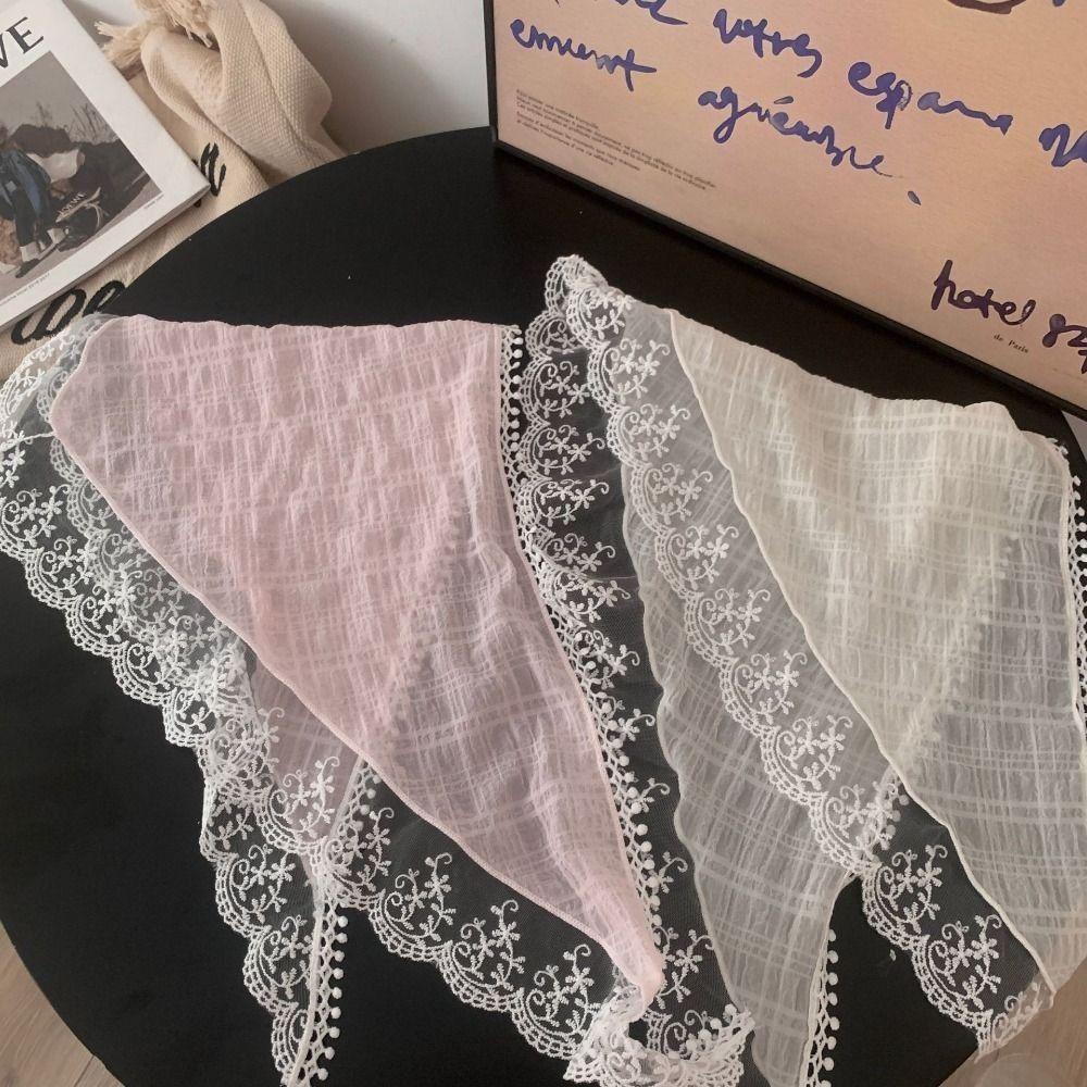 Multicolor Lace Hair Scarf French Pastoral Style Crochet Triangle Headscarf  Spring Outing