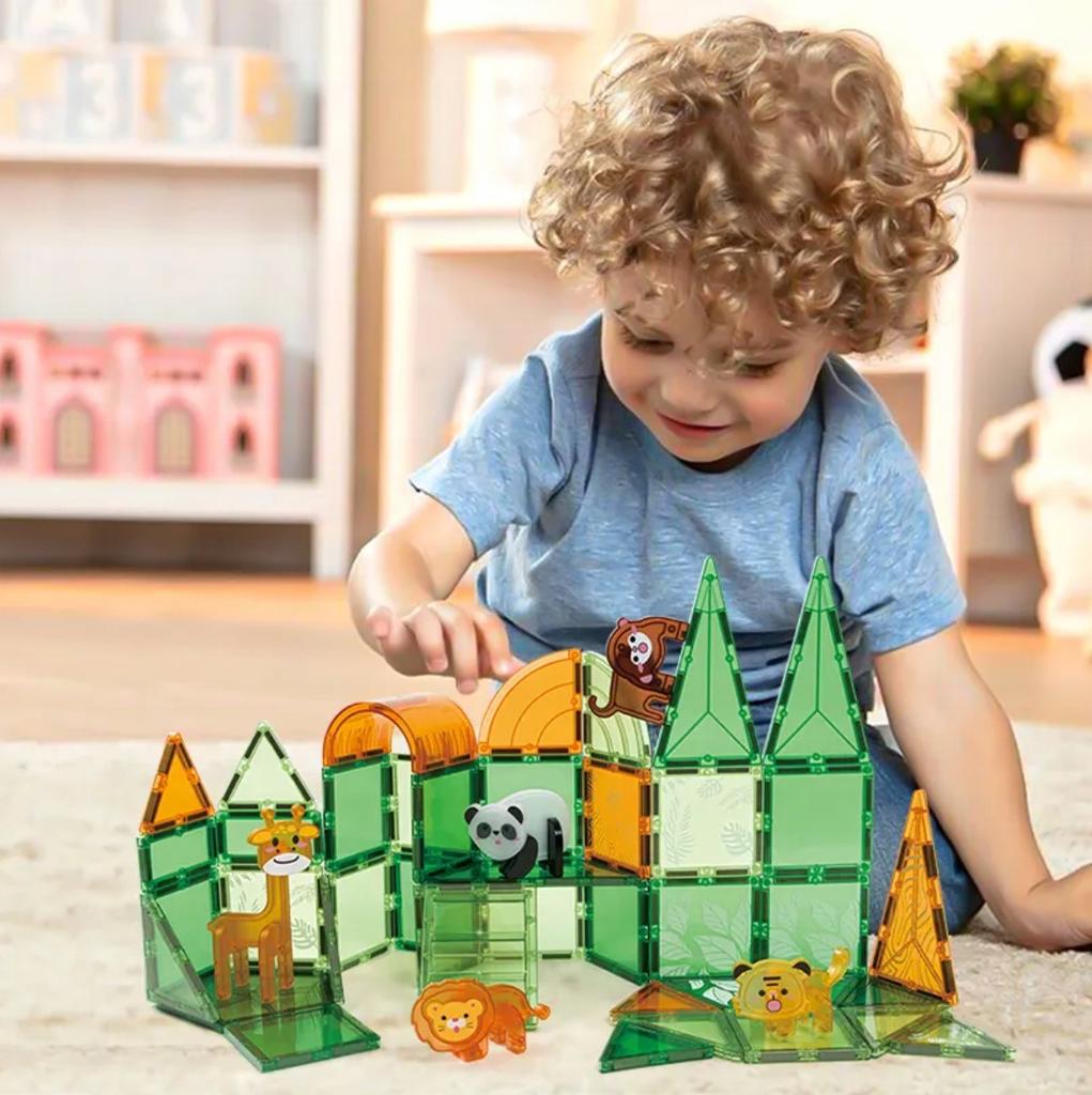 Magnetic Blocks Mega Tiles Creative Construction Zoo Jungle 50 Pieces