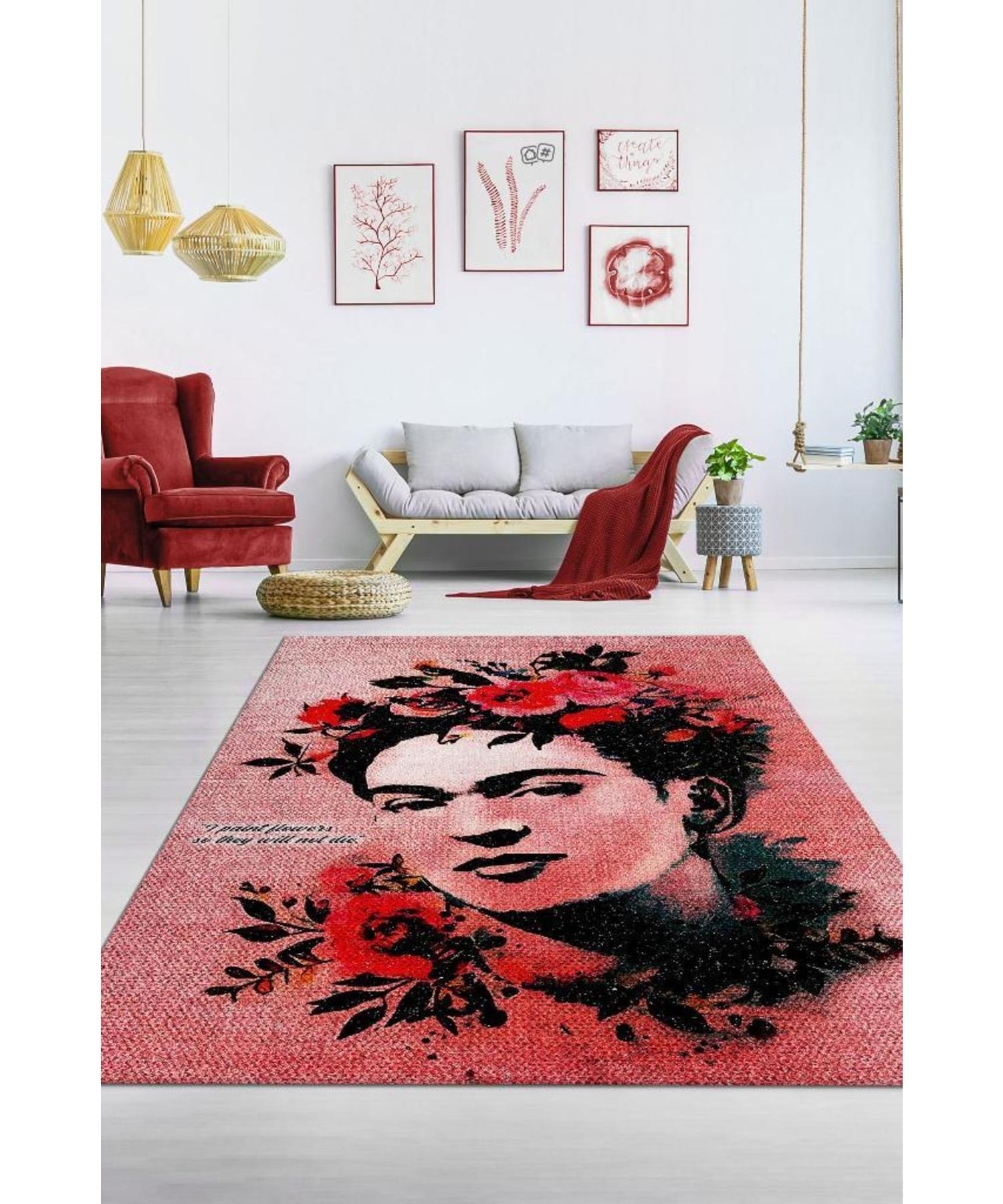 

Frida s Flowers Woven Based Washable Non-Slip Art Lover Carpet