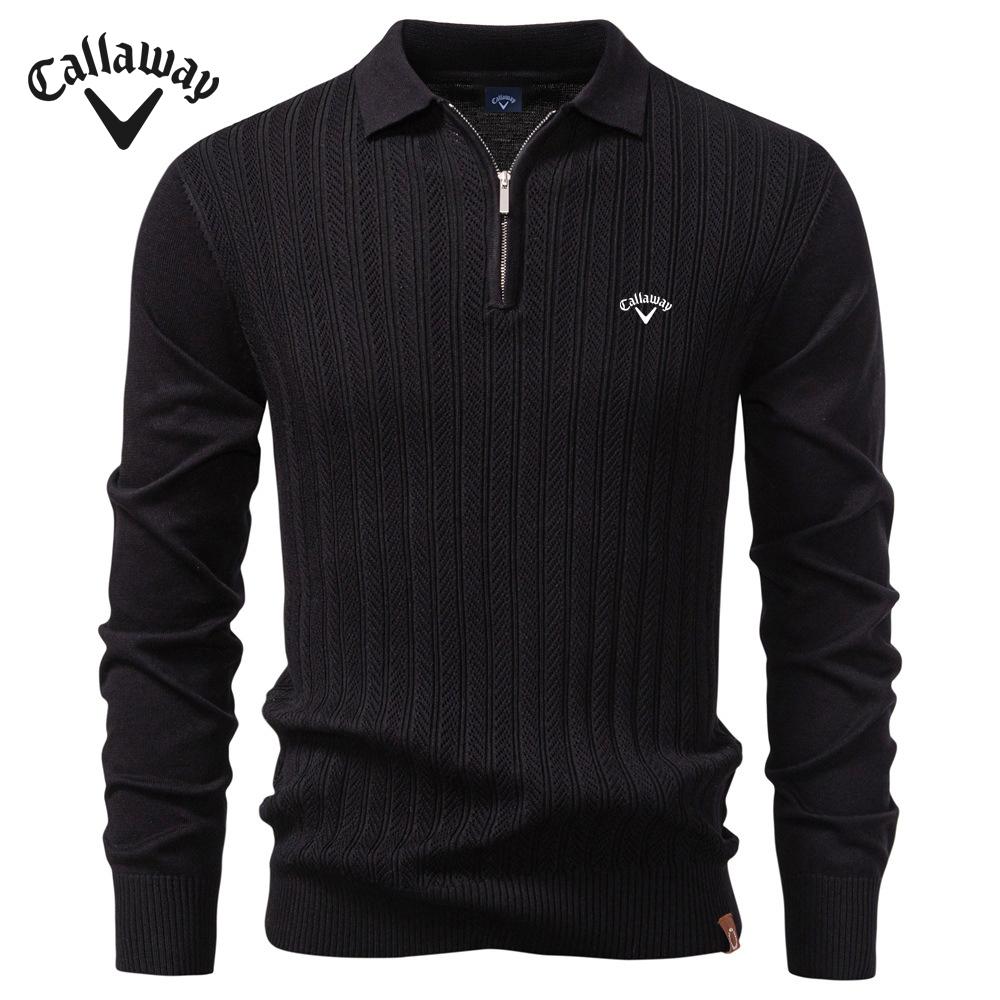 Callaway 2025 Autumn and Winter Embroidery New Men's Sweater Long Sleeved Knitted Sweater Half Zipper Business Casual Thin Sweater Men