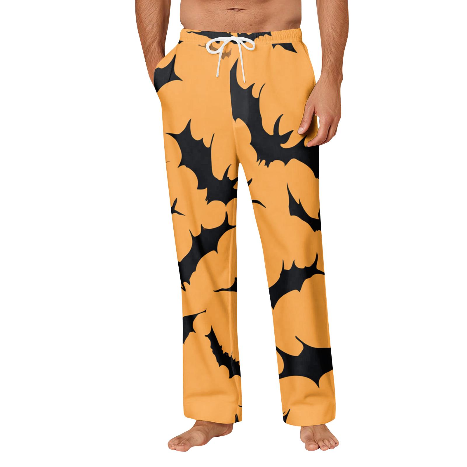 

Men s Halloween Print Pocket Straight Casual Pants Home Pajama Pants XXXL оранжевый