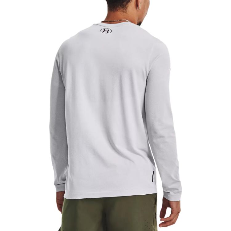 Under Armour Rush Solid Color Logo Print Vintage Long Sleeve T-Shirt Men Tops White 1379282-100