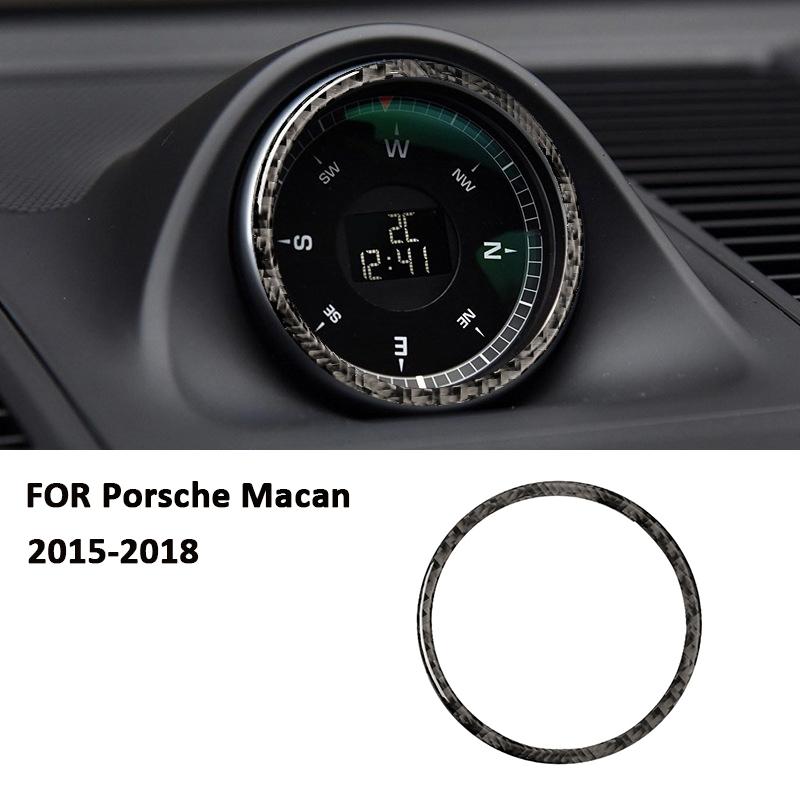 For Porsche Macan 2015-2018 Carbon Fiber Car trument Panel Clock Display Panel Frame Interior Decoration Sticker Accessories