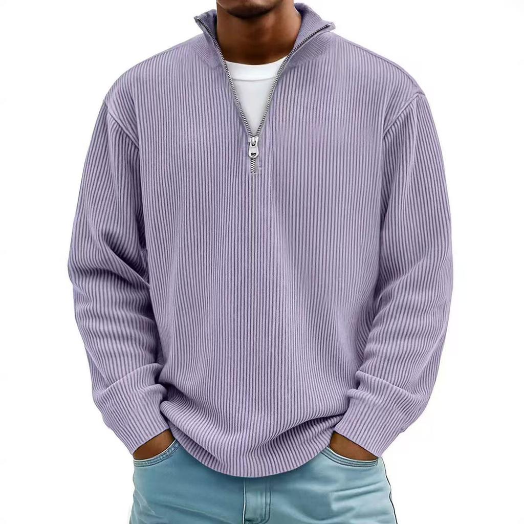 Cord-Sweatshirts Herren Herbst Einfarbig Langarm Kleidung Herren Lässig Locker Reißverschlusskragen T-Shirts Mann Oberbekleidung