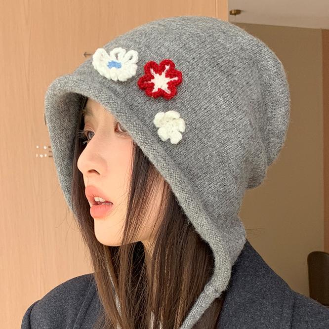 Autumn and Winter Flower Knitted Bucket Hat New Hat Female Cute Basin Hat Casual Bucket Hat